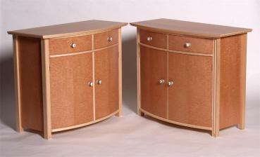 Bow fronted cabinet in maple & sycamore